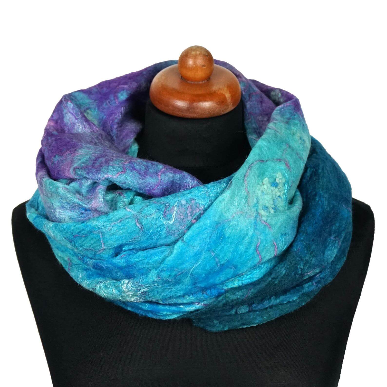 blue and violet felt scarf