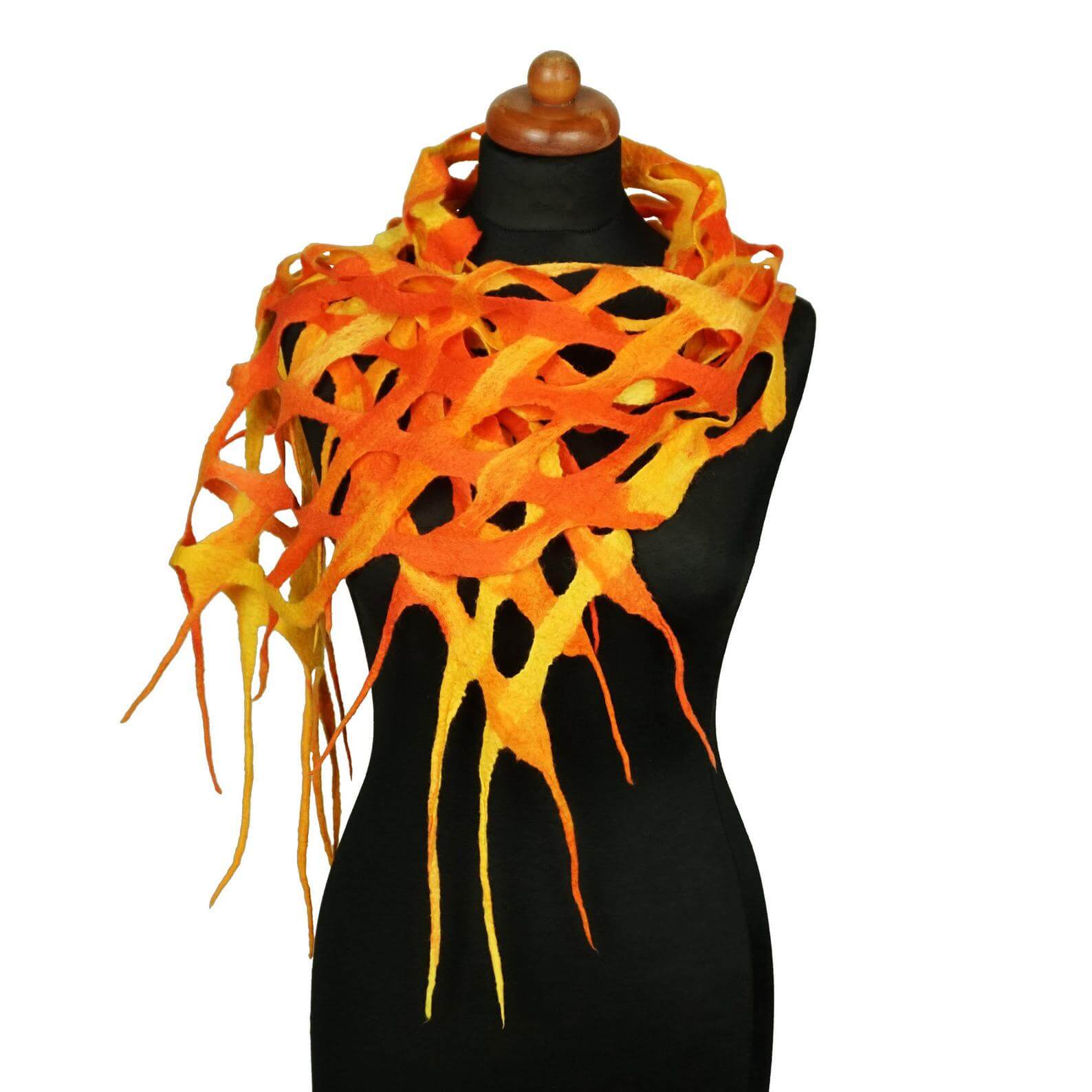 openwork felt shawl yellow and orange scarf