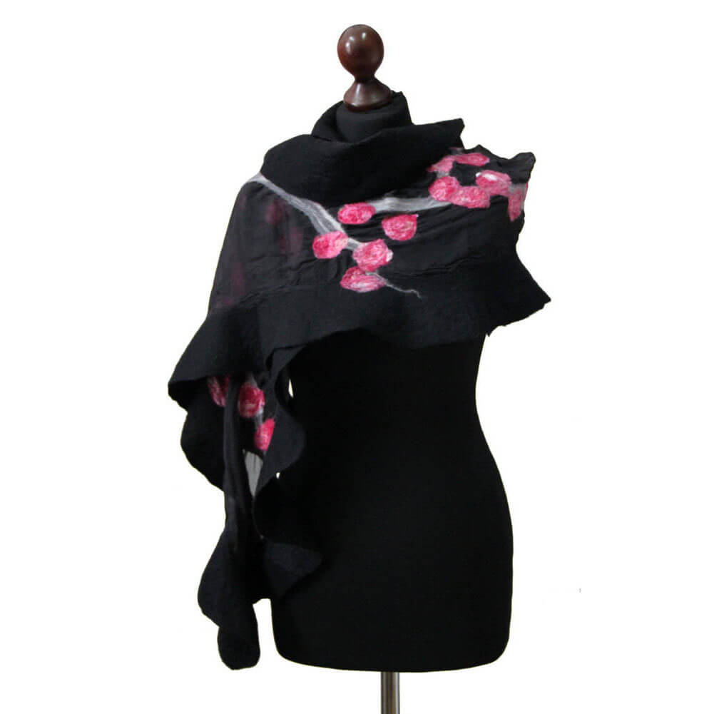 pink and black silk felt scarf